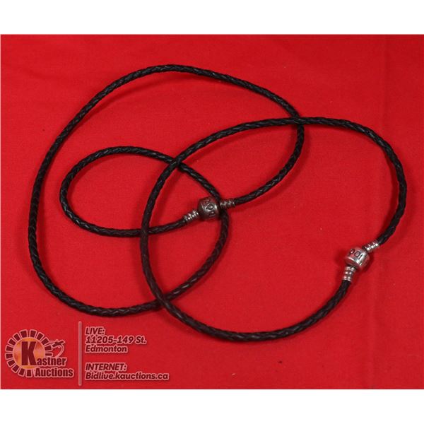 PANDORA BLACK LEATHER WRAP AROUND BRACELETS W/