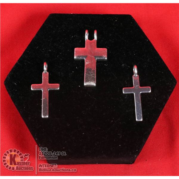 3 SILVER CROSS PENDANTS TOGETHER