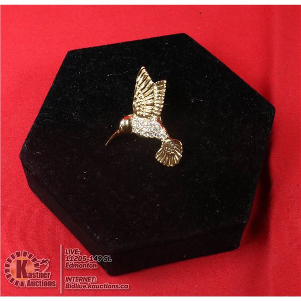 VINTAGE GOLD HUMMINGBIRD BROOCH