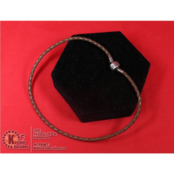PANDORA BROWN LEATHER BRACELET W/ SILVER PANDORA