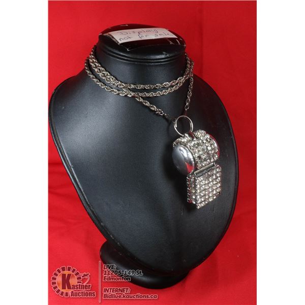 VINTAGE RHINESTONE WHISTLE ON LONG NECKLACE