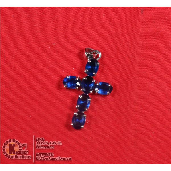 VINTAGE  BLUE MULTI STONE CROSS PENDANT