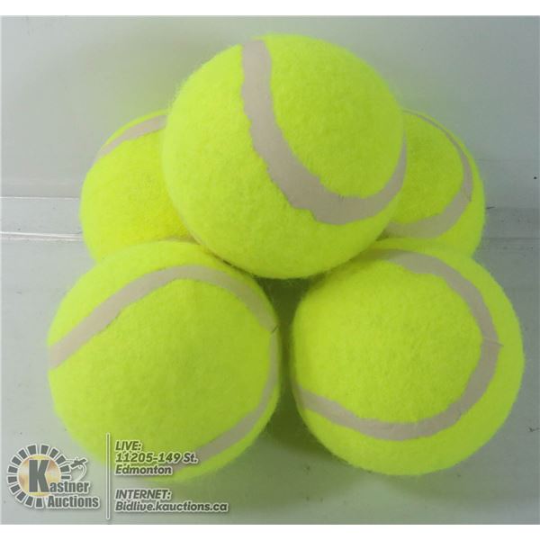 LOT OF FIVE LARGE TENNIS BALLS FOR DOGS.