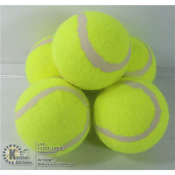 LOT OF FIVE LARGE TENNIS BALLS FOR DOGS.