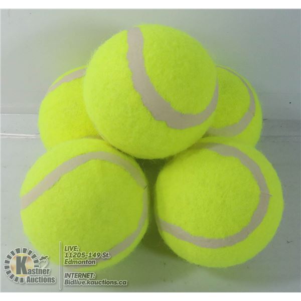 LOT OF FIVE LARGE TENNIS BALLS FOR DOGS.