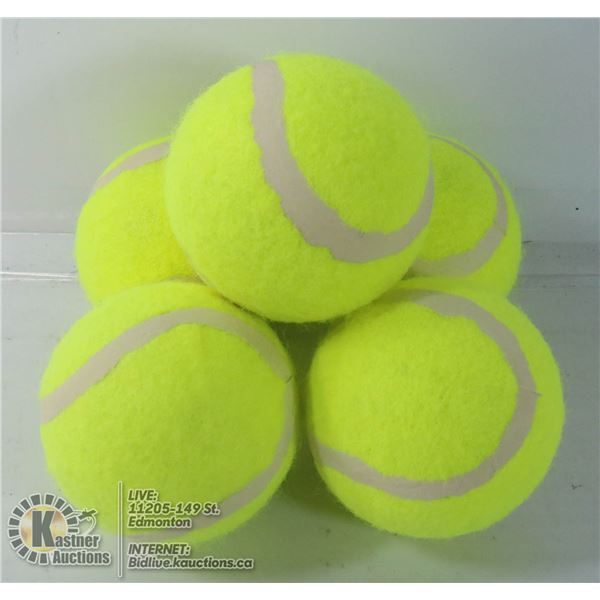 LOT OF FIVE LARGE TENNIS BALLS FOR DOGS.