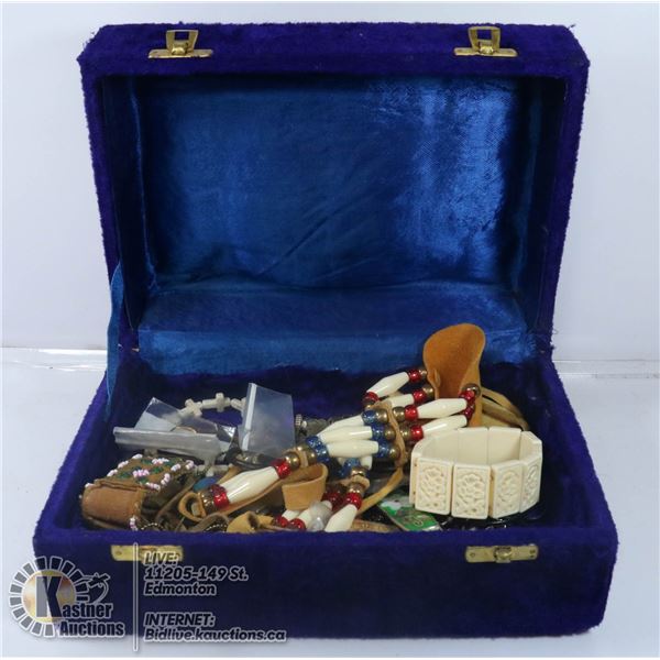 VINTAGE NATIVE CRAFTED AND BONE JEWELRY IN VELVET