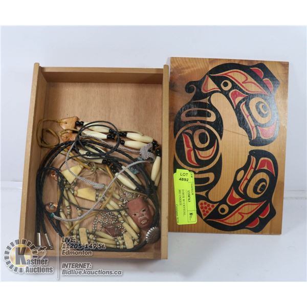 HAIDA WOOD BOX W/ CRYSTAL, BONE , & MORE UNIQUE