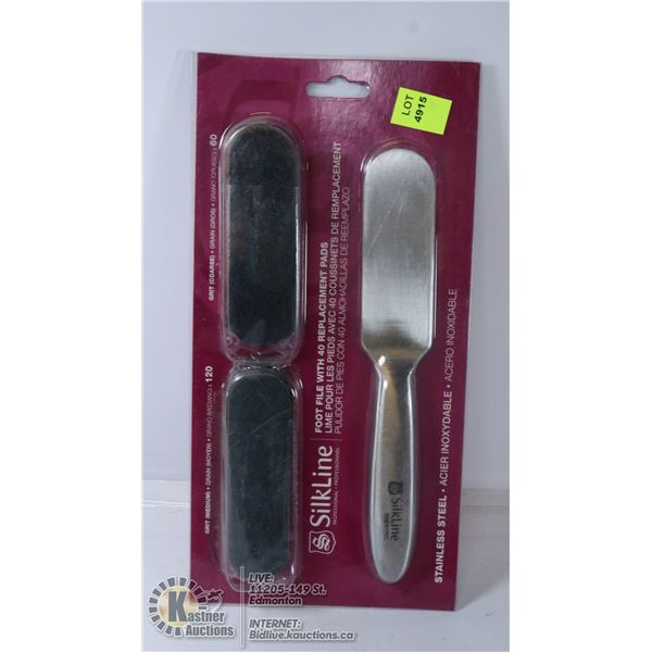SILKLINE FOOT FILE WITH 40 REPLACEMENT PADS.