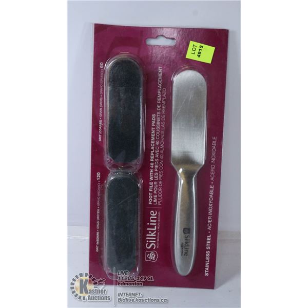 SILKLINE FOOT FILE WITH 40 REPLACEMENT PADS.