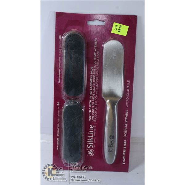 SILKLINE FOOT FILE WITH 40 REPLACEMENT PADS.