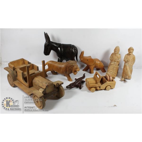LOT OF WOOD CARVED ITEMS