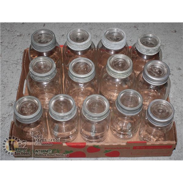 LOT OF ANTIQUE GEM IMPROVED GLASS JARS WITH LIDS