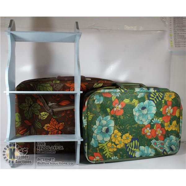 2 FLORAL  FABRIC 1960'S  ERA SUITCASES