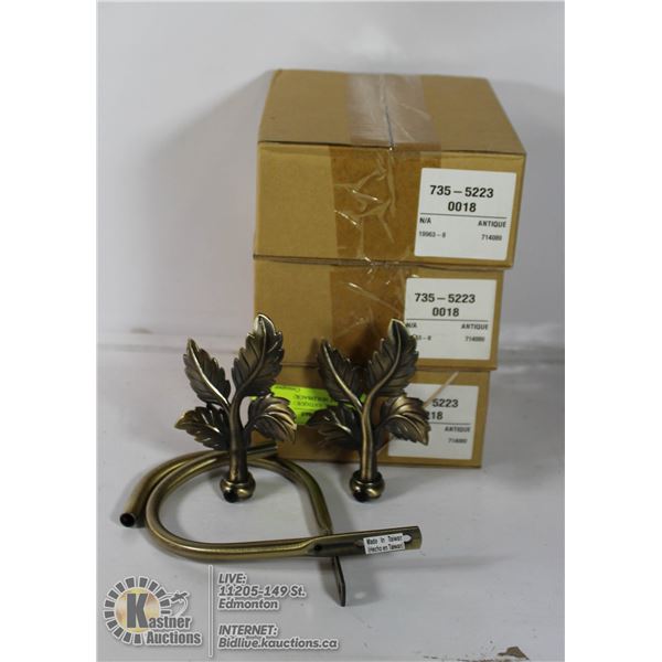 3 NEW METAL ANTIQUE STYLE MULTI LEAF HOLDBACKS