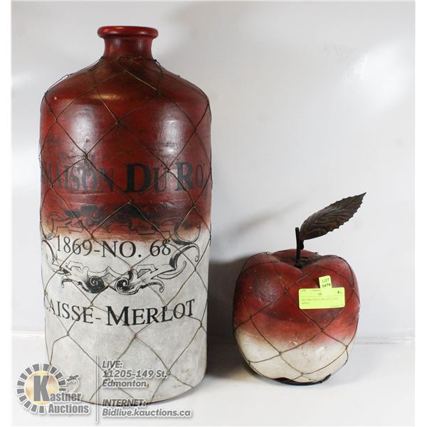 DECORATED VASE AND GIANT APPLE