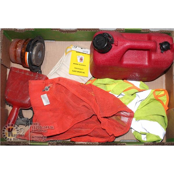 LARGE FLAT OF SAFETY GEAR INCL. 12 VOLT AMBER