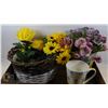 Image 1 : HANDPAINTED PAIL OF PANSIES,WICKER BASKET/FLOWERS