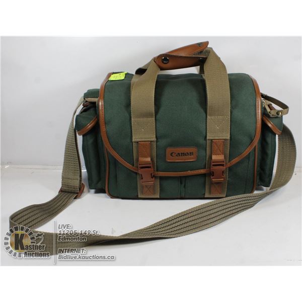 CANON CAMERA BAG GREEN AND TAN CAMERA BAG FOR