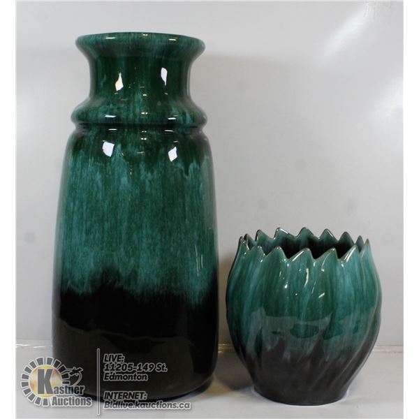 2 PCS BLUE MOUNTAIN POTTERY INCL 14" URN/VASE