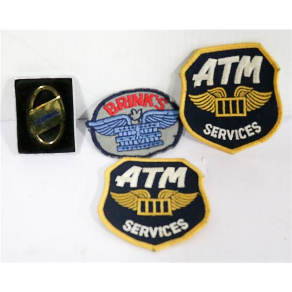 LOT OF BRINK'S BRASS KEYCHAIN AND 3 ARM PATCHES