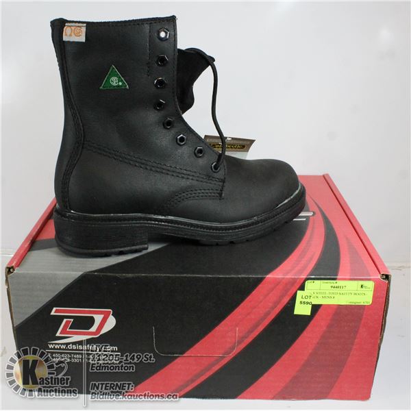 NEW STEEL-TOED SAFETY BOOTS - BLACK - MENS 8