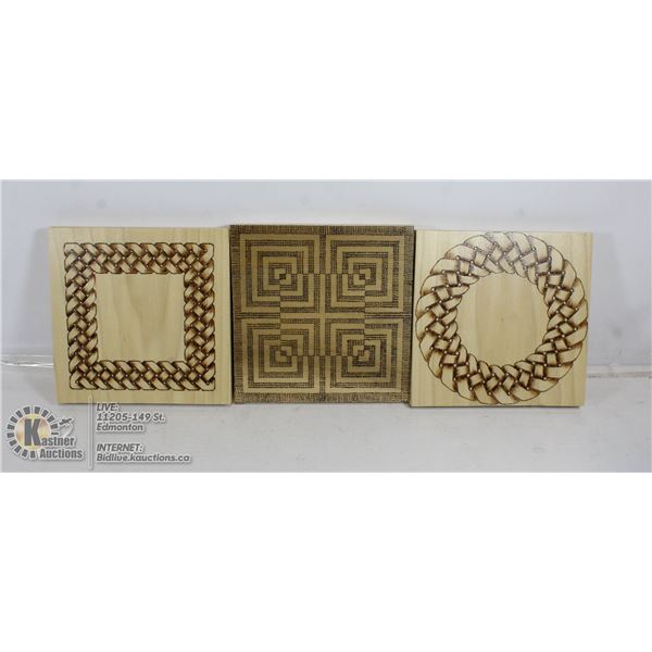 x3 PYROGRAPHY WOOD BURNING ART BY LOCAL ARTIST