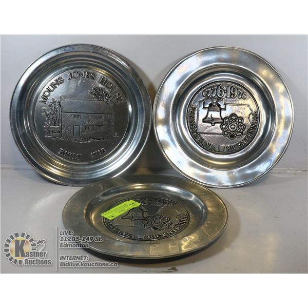 3 PEWTER PLATES - 2X PENNSYLVANIA BICENTENNIAL &1