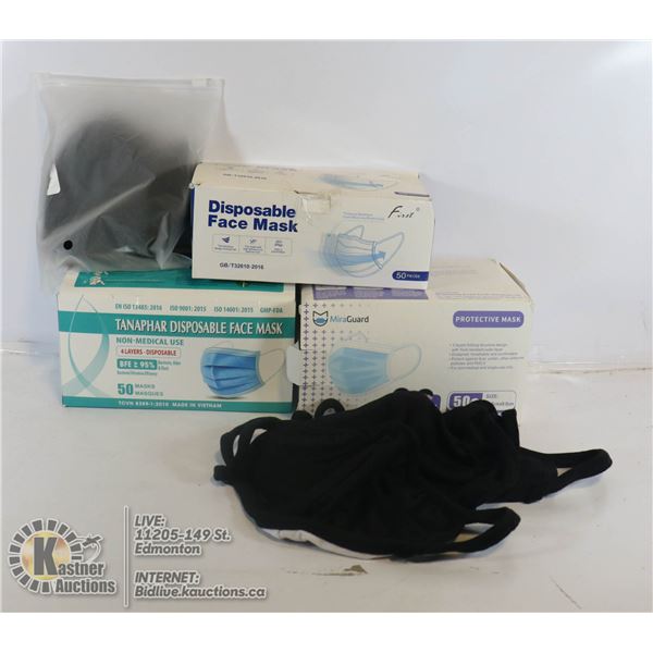 FLAT OF DISPOSABLE AND CLOTH MASKS.