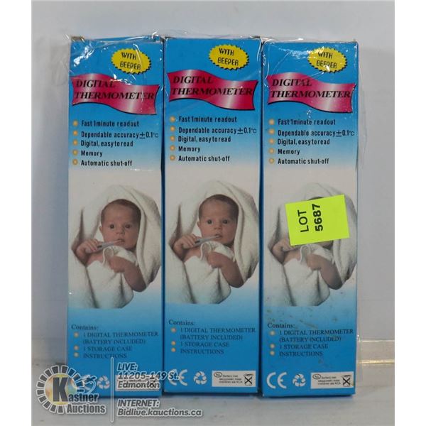 LOT OF THREE DIGITAL THERMOMETERS.