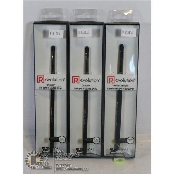 LOT OF THREE NEW REVOLUTION OVAL LIP BRUSHES AND