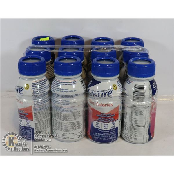 LOT OF 12 STRAWBERRY ENSURE MEAL REPLACEMENTS.