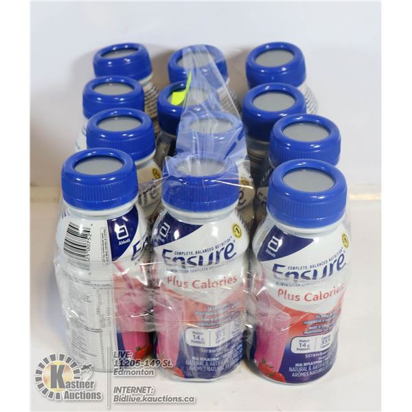 LOT OF 12 STRAWBERRY ENSURE MEAL REPLACEMENTS.