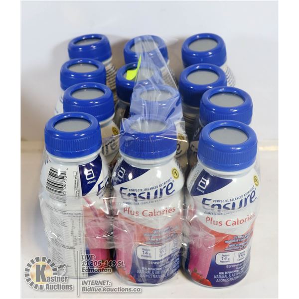 LOT OF 12 STRAWBERRY ENSURE MEAL REPLACEMENTS.