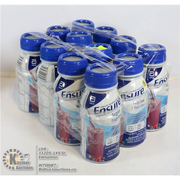 LOT OF 12 MIXED BERRY ENSURE MEAL REPLACEMENTS.