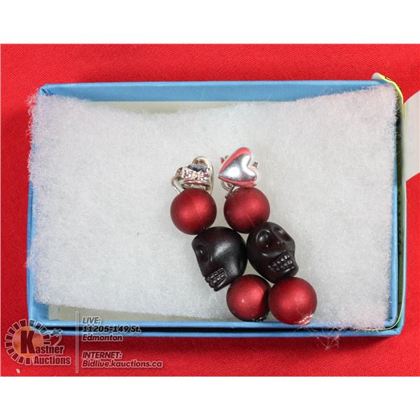 BLACK SKULLS W/RED BEADS EARRINGS