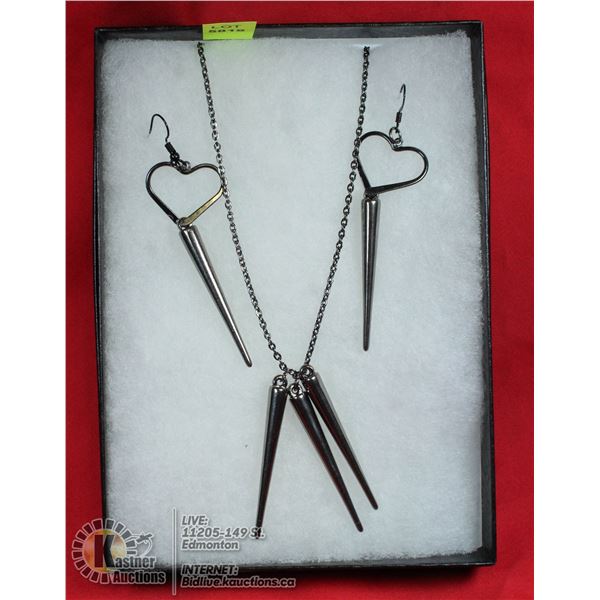 BLACK HEART W/SPIKE EARRINGS AND 3 SPIKES