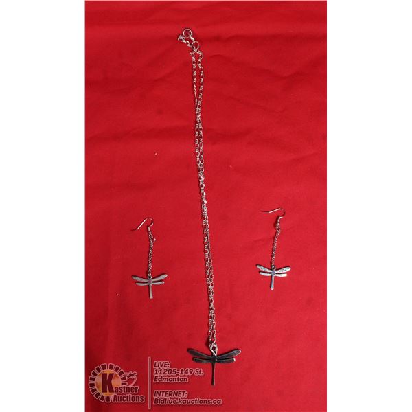 STERLING SILVER DRAGONFLY NECKLACE AND EARRING