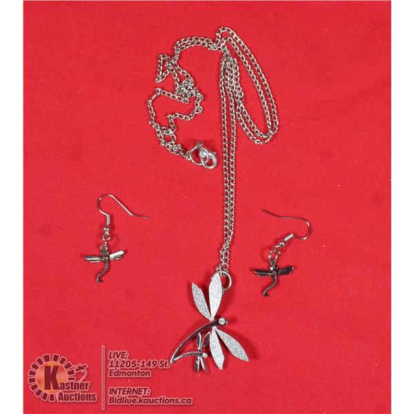 SILVER DRAGONFLY NECKLACE AND EARRINGS SET