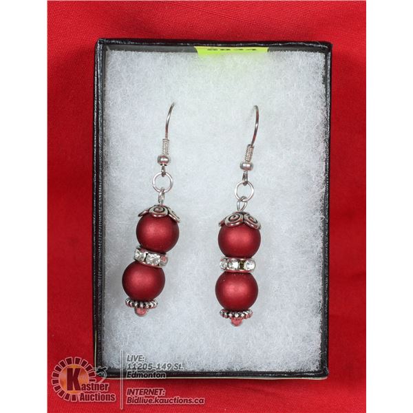 DEEP RED SWAROVSKI PEARLS W/SILVER ACCENTS