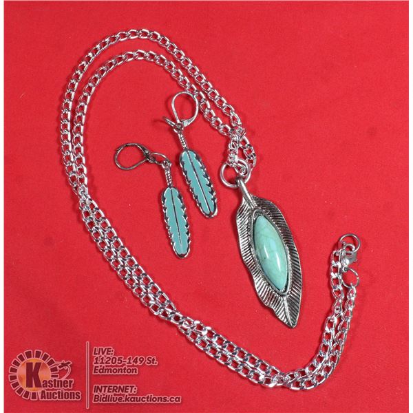 TURQUOISE AND SILVER NECKLACE AND EARRING SET