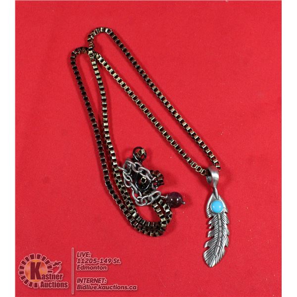 METAL FEATHER WITH TURQUOISE ACCENT ON HEAVY