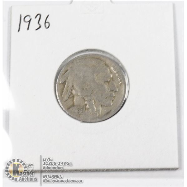 1936 USA INDIAN HEAD BUFFALO NICKEL COIN