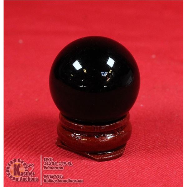 #274-NATURAL BLACK OBSIDIAN SPHERE BALL + STAND