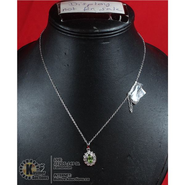 #132-GREEN PERIDOT PENDANT & NECKLACE 18"