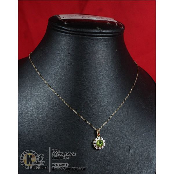 #121-GREEN PERIDOT PENDANT & NECKLACE 18"
