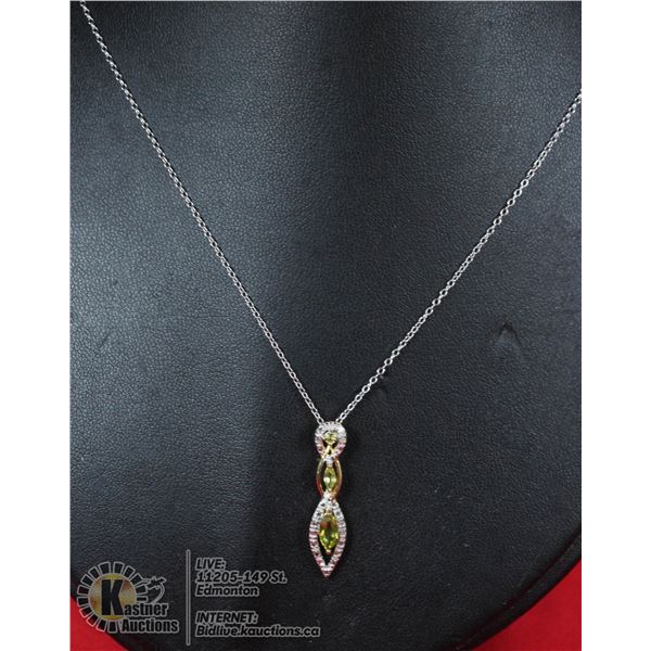 #108-GREEN PERIDOT PENDANT & NECKLACE 18"