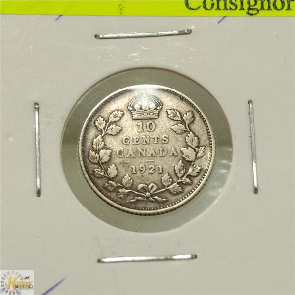 1921 CANADIAN GV SILVER 10 CENT COIN