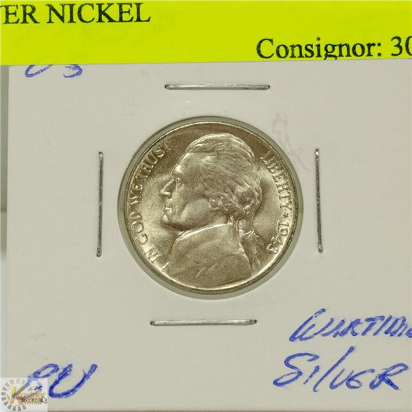 UNCIRCULATED 1943P US WARTIME 35% SILVER NICKEL