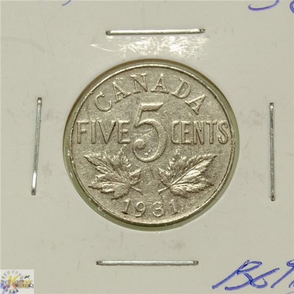 1931 CANADIAN GV 5 CENT COIN BETTER DATE
